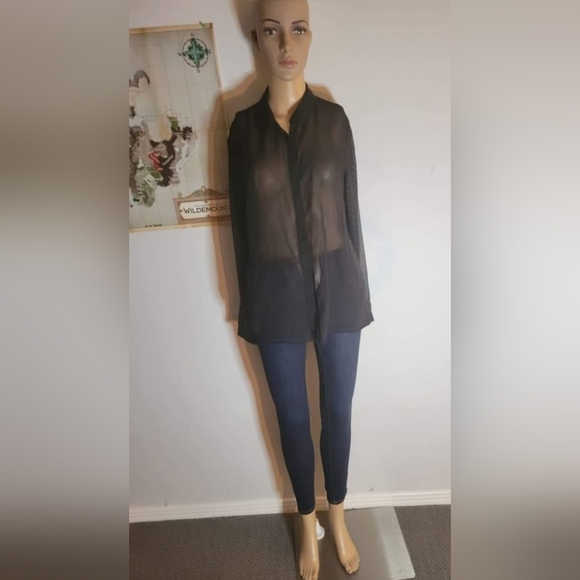 Ispiri Black Sheer Gold Colour Dots Button Down Shirt Size Medium/10 - Picture 3 of 5